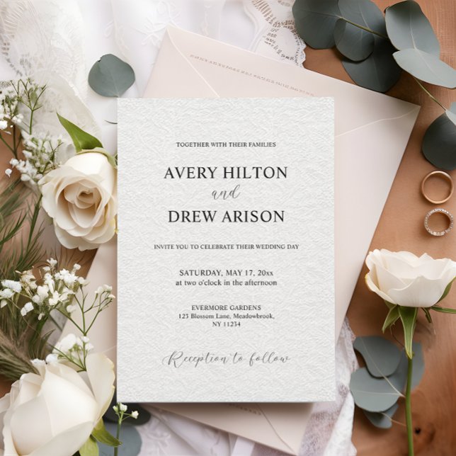 Modern minimalistisk inbjudan till bröllop i Vita  (modern minimalist white floral lace background wedding invitation)
