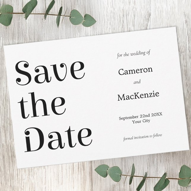 Modern minimalistisk inbjudan till Bröllop spara d (Modern typography simple minimalist save the date invitation)