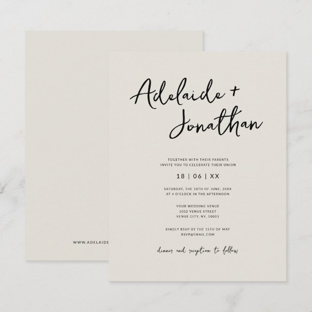 Modern minimalistisk inbjudan till elfte elfte bud (Fram/baksida)