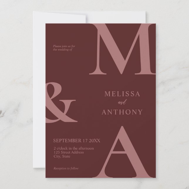 Modern minimalistisk inbjudan till Rosewood Weddin (Framsida)