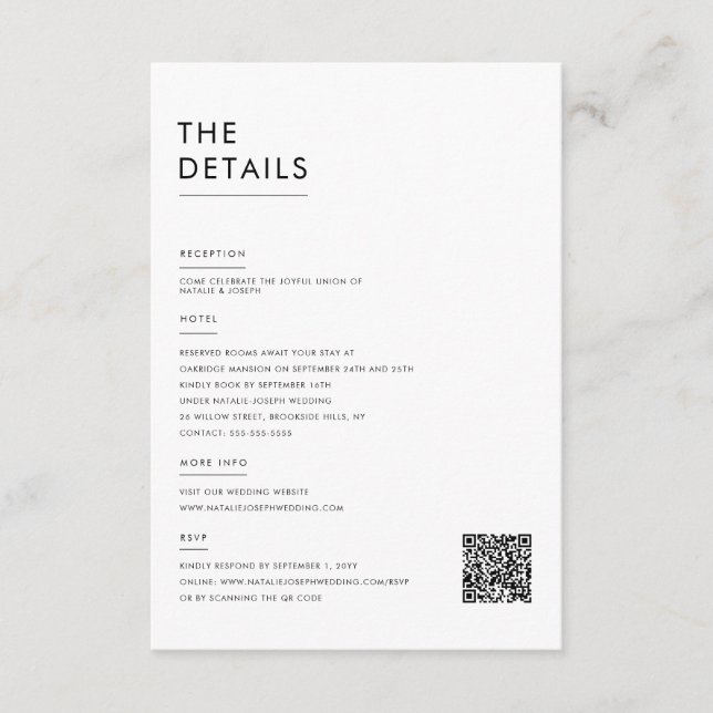 Modern minimalistisk information om svart och vitt tilläggskort (Framsida)