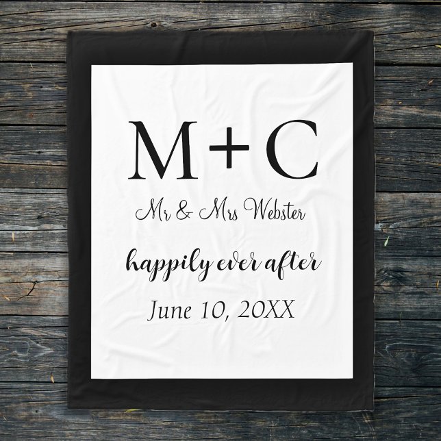 Modern minimalistisk Initialer Bröllop Fleecefilt (Modern Minimalist Initials Wedding Fleece Blanket)