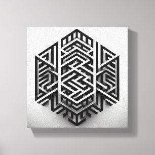 Modern minimalistisk isometrisk labyrint - Abstrak Canvastryck