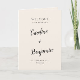 Modern minimalistisk ivoriansk Cream Black Bröllop Program