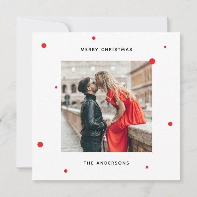 Modern minimalistisk jul | Foto + röda konfetti Julkort (Framsida)