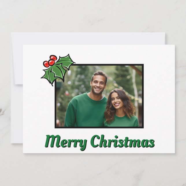 Modern minimalistisk jul Holly fotomall Julkort (Framsida)