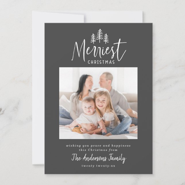 Modern minimalistisk jul rusticitet skogsfoto julkort (Framsida)