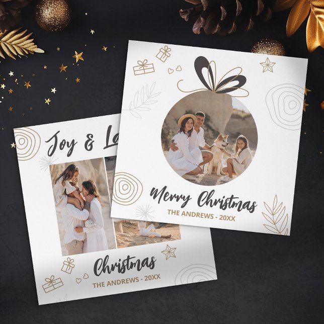 Modern minimalistisk julfamilj fyra foto julkort (Skapare uppladdad)