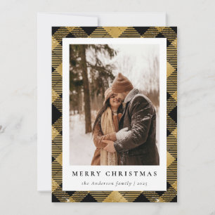 Modern minimalistisk julfamiljfoto i Guld Julkort