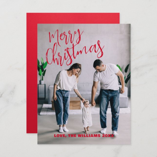 Modern minimalistisk julfamiljs fotokort julkort (Fram/baksida)
