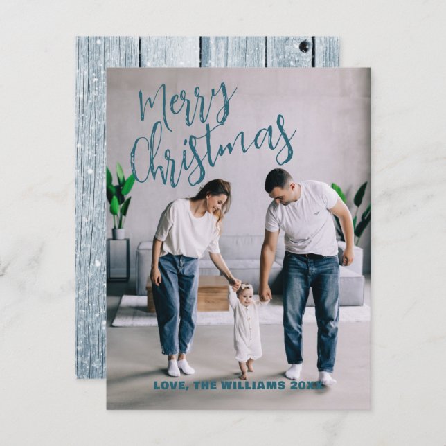 Modern minimalistisk julfamiljs fotokort julkort (Fram/baksida)