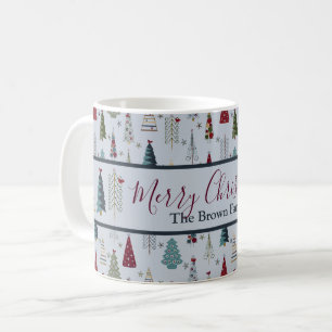 Modern minimalistisk Julgran Mönster Blue Red Kaffemugg