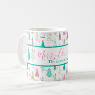 Modern minimalistisk Julgran Mönster Rosa Teal Kaffemugg