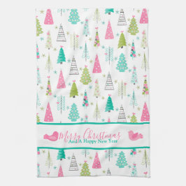 Modern minimalistisk Julgran Mönster Rosa Teal Kökshandduk