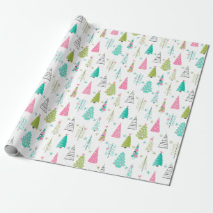 Modern minimalistisk Julgran Mönster Rosa Teal Presentpapper