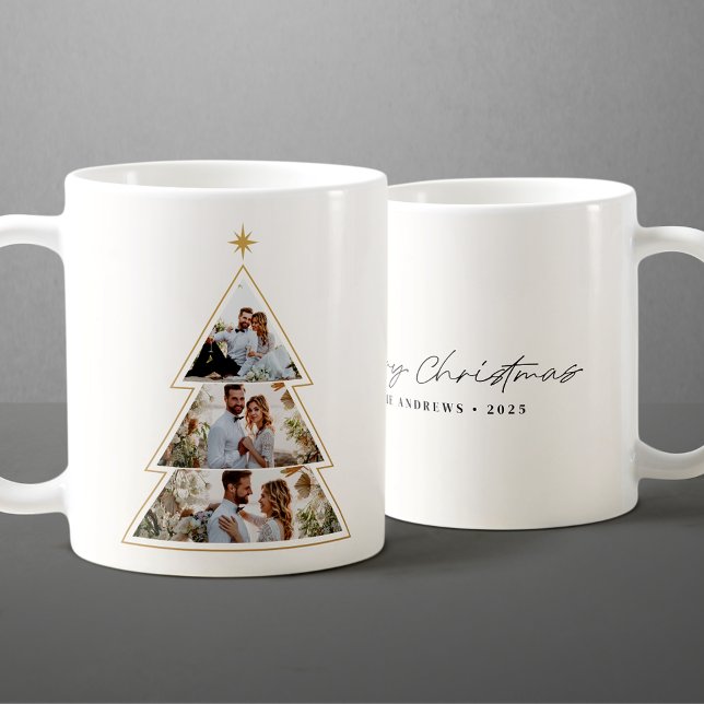 Modern minimalistisk julgrans fotokollage kaffemugg (Skapare uppladdad)