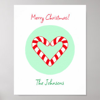 Modern minimalistisk julhjärtan Candy cane Poster