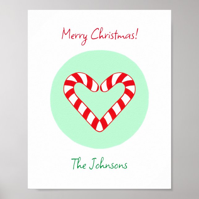 Modern minimalistisk julhjärtan Candy cane Poster (Framsidan)