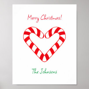 Modern minimalistisk julhjärtan Candy cane Poster