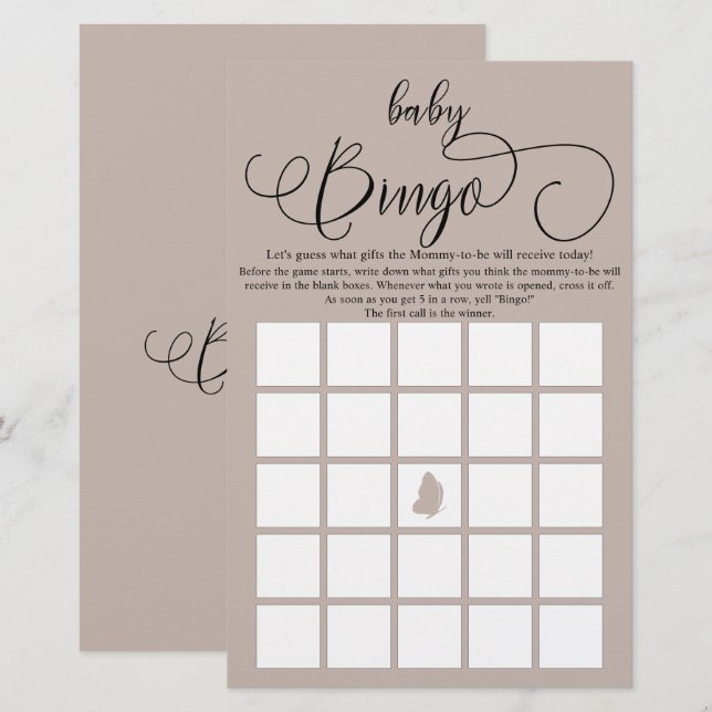 Modern Minimalistisk Kalligrafi Baby Bingo Spel Fl (Fram/baksida)