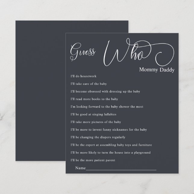 Modern Minimalistisk Kalligrafi Baby Shower Gissa  (Fram/baksida)