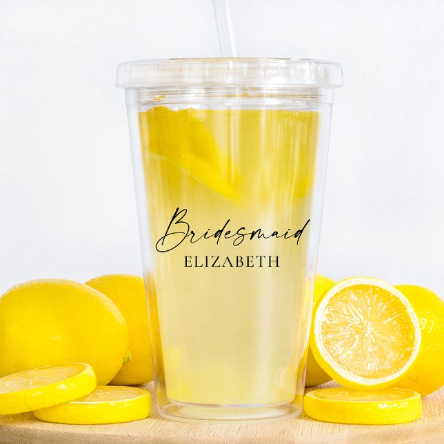 Modern minimalistisk kalligrafi Bläck Bridesmaid Take Away Mugg (Customize to change your personalized text size, color or style.)