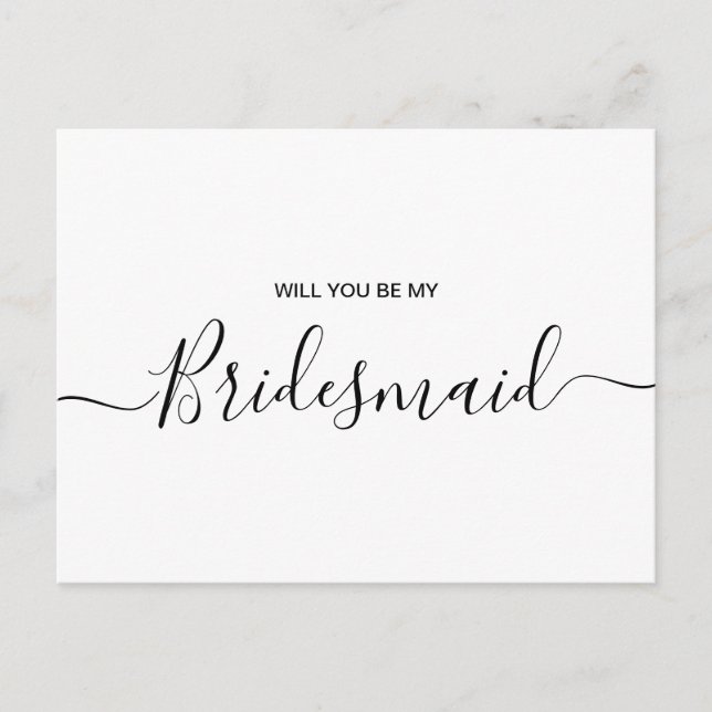 Modern Minimalistisk kalligrafi - Bridesmaid Frier Inbjudan Vykort (Framsida)