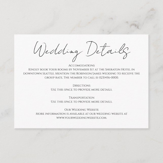 Modern minimalistisk kalligrafi Bröllop Tilläggskort (Framsida)