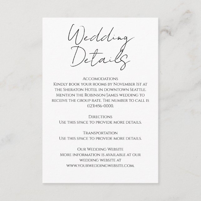Modern minimalistisk kalligrafi Bröllop Tilläggskort (Framsida)