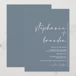 Modern minimalistisk kalligrafi namn blå bröllop inbjudningar