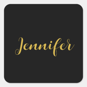 Modern minimalistisk kalligrafi Namn Black Guld Fyrkantigt Klistermärke