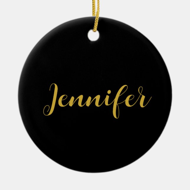 Modern minimalistisk kalligrafi Namn Black Guld Julgransprydnad Keramik (Framsidan)