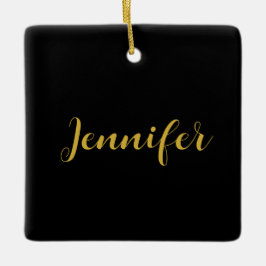 Modern minimalistisk kalligrafi Namn Black Guld Julgransprydnad Keramik