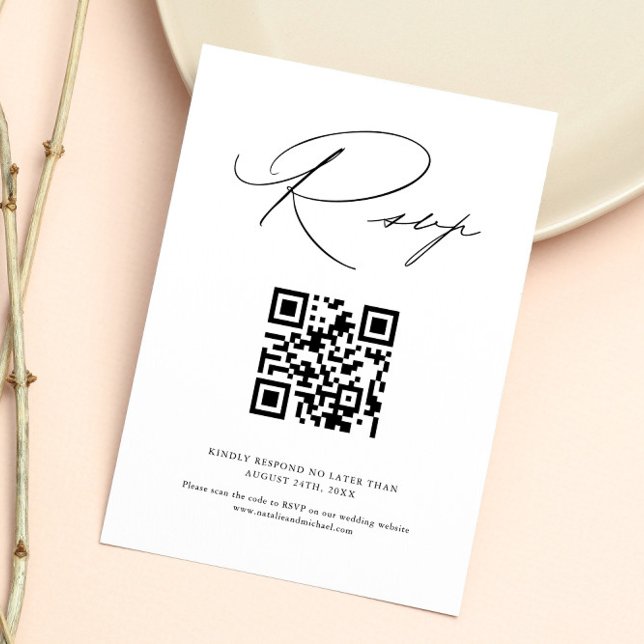 Modern minimalistisk kalligrafi QR-kod Bröllop OSA Kort (Skapare uppladdad)
