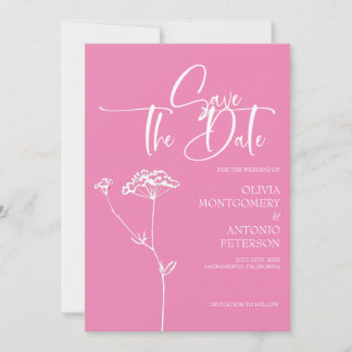 Modern minimalistisk kalligrafi Rosa Bröllop Spara Datumet