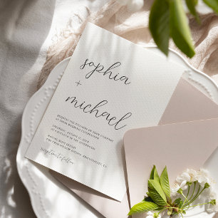 Modern minimalistisk kalligrafi, svart vit Bröllop Inbjudningar