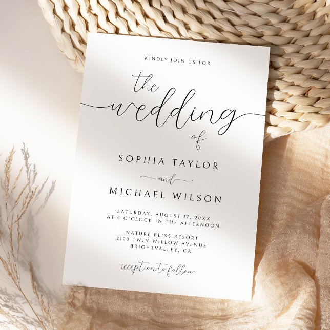 Modern minimalistisk kalligrafi, svart vit Bröllop Inbjudningar (Skapare uppladdad)