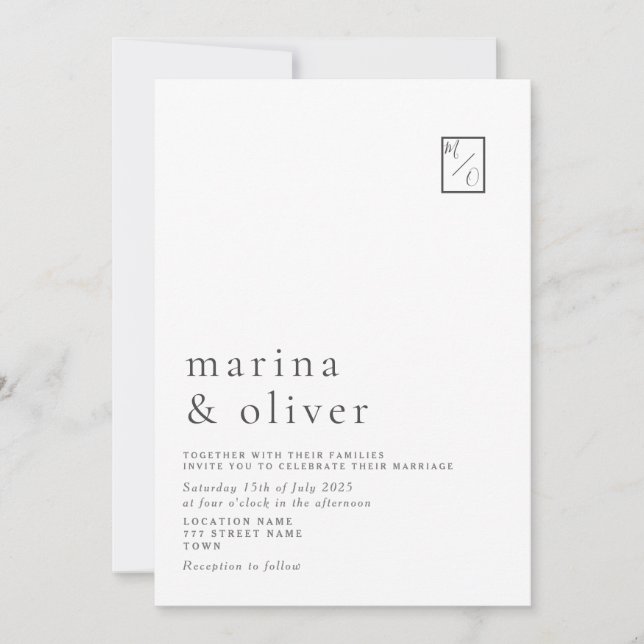 Modern minimalistisk kalligrafisk bröllopsinbjudan inbjudningar (Framsida)