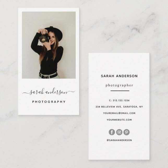 Modern minimalistisk kalligrafisktypsnitt fotograf visitkort (Fram/baksida)