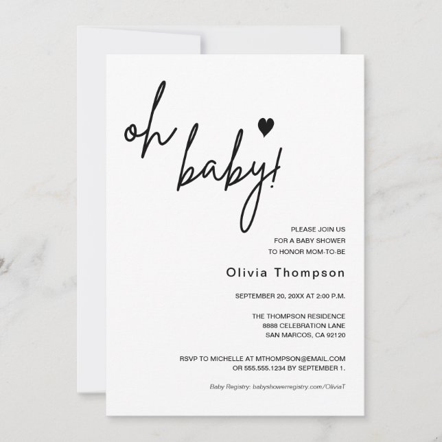 Modern minimalistisk könsneutral Oh Baby Shower Inbjudningar (Framsida)