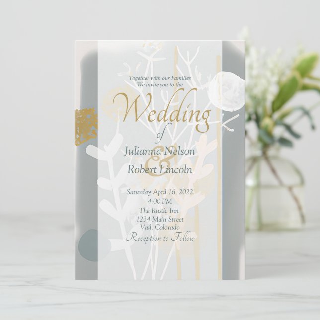 Modern minimalistisk konst guld och grå Bröllop Inbjudningar (Stående Fram)