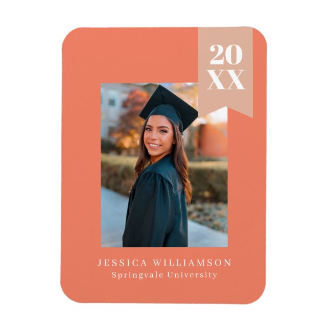Modern minimalistisk koral Rosa Ribbon Grad Photo  Magnet (Vertikal)