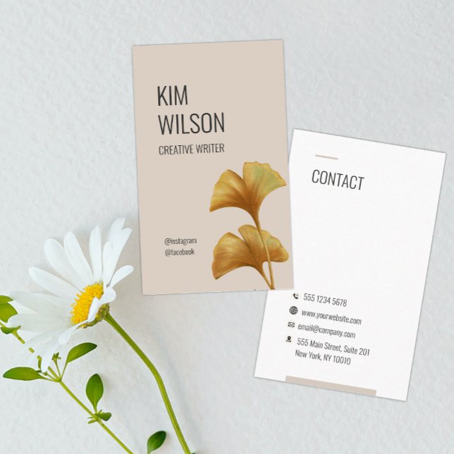 Modern minimalistisk kvinninin Golden Ginkgo Visitkort (Skapare uppladdad)