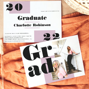 Modern minimalistisk lavender 2 foton studenten inbjudningar