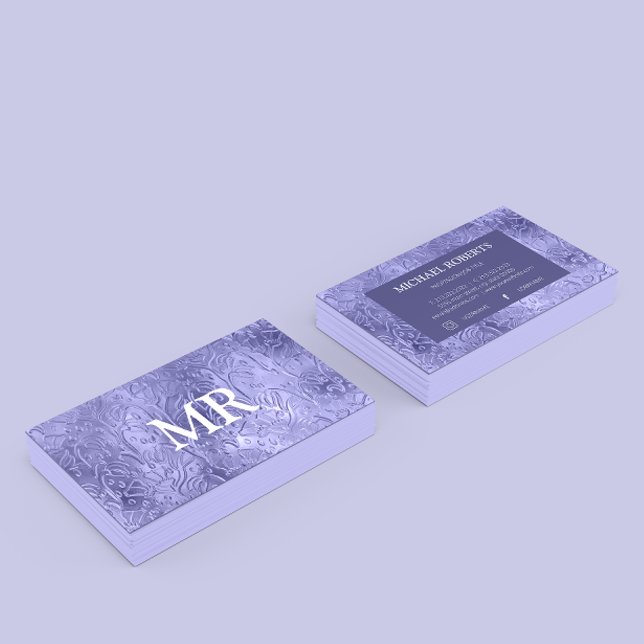 Modern minimalistisk Lila Foil Metallic Typography Visitkort (Skapare uppladdad)