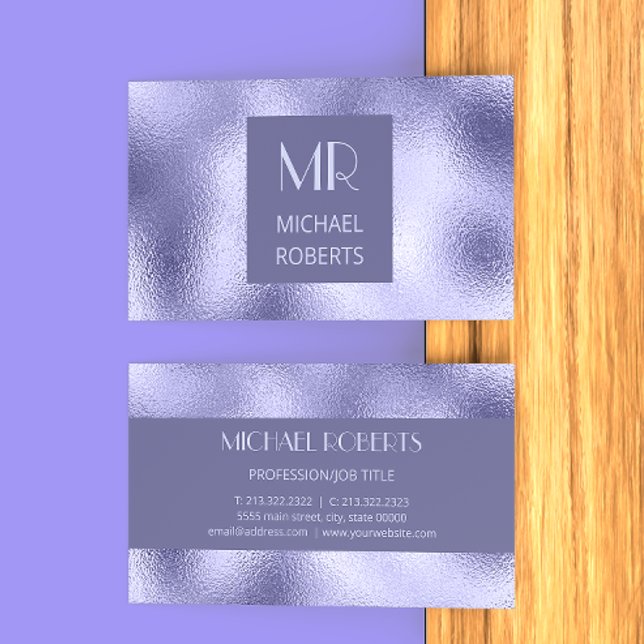 Modern minimalistisk lila foil Metallic Visitkort (Skapare uppladdad)