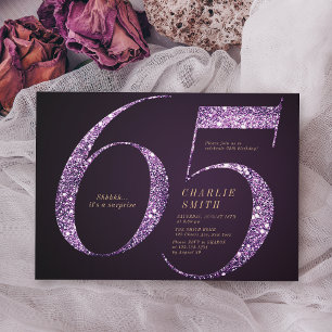 Modern minimalistisk lila glitter 65e födelsedag inbjudningar
