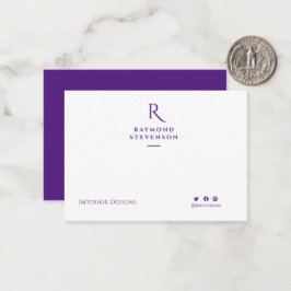 modern minimalistisk lila och vita monogram anteckningskort
