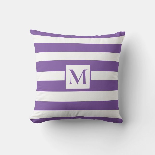 Modern minimalistisk lila, vita remsor monogram kudde (Framsida)