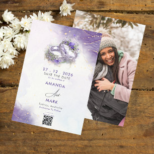 Modern minimalistisk Lilac QR-kod Spara datumet Inbjudningar